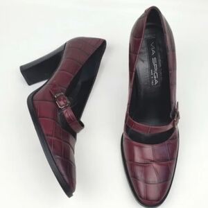 Via Spiga burgundy leather chunky heel shoes Size 8.5M